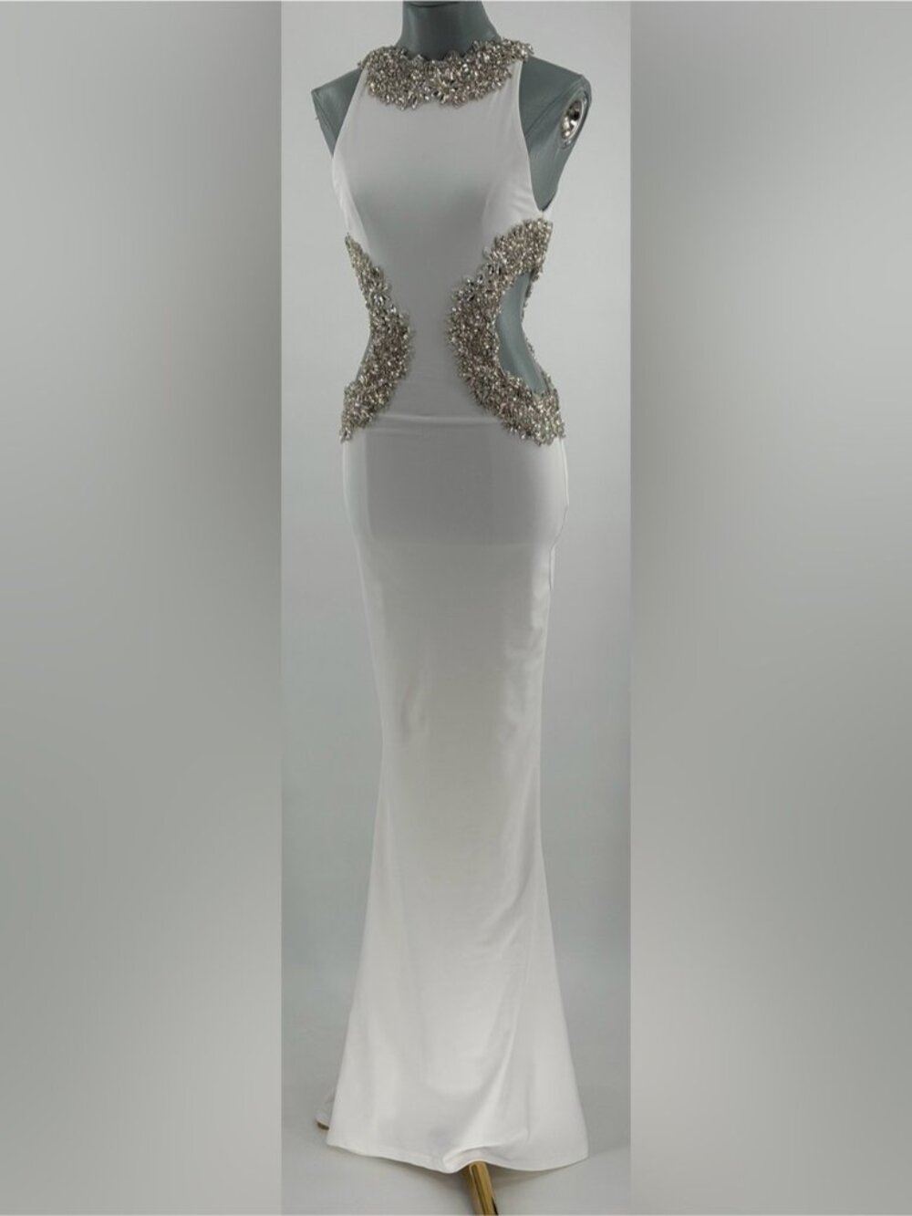 🆕 BRONX & BANCO 🧿 NWOT Camila Rhinestone Cut-Out Gown, White - Sz XS US 2 - Picture 4 of 16